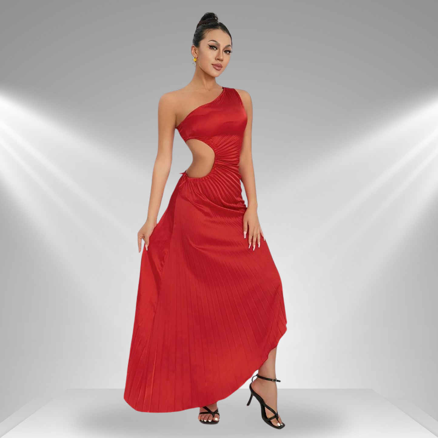 Elegant Asymmetrical Maxi Dress | Chic One-Shoulder Sleeveless Gown with Pleated Detailing for Evening Events
