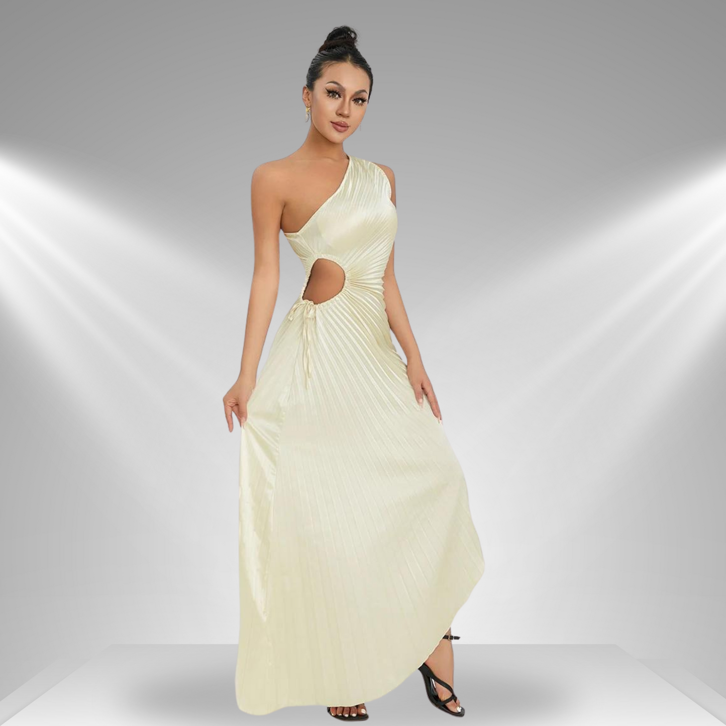 Elegant Asymmetrical Maxi Dress | Chic One-Shoulder Sleeveless Gown with Pleated Detailing for Evening Events