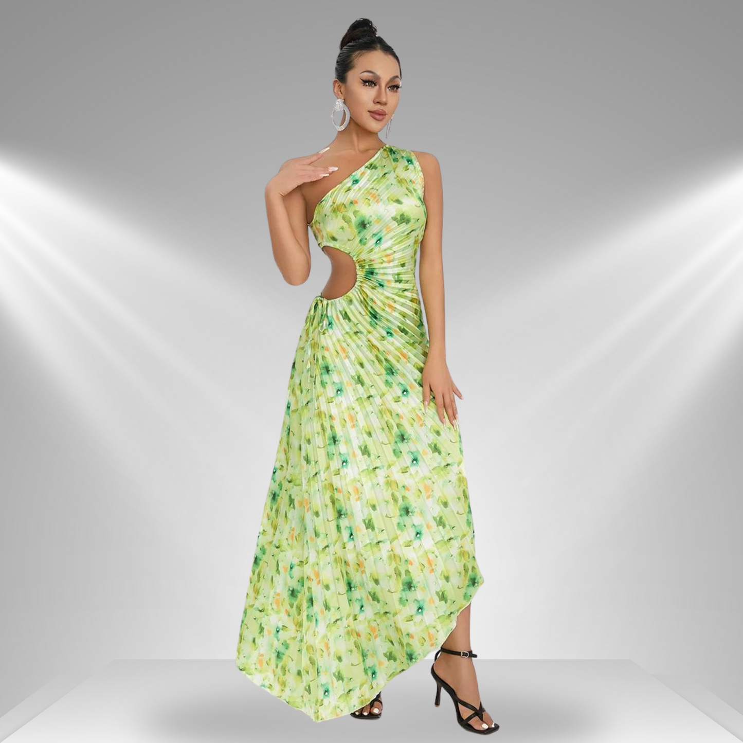 Elegant Asymmetrical Maxi Dress | Chic One-Shoulder Sleeveless Gown with Pleated Detailing for Evening Events