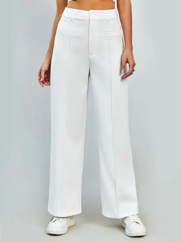 Chic High-Waist Straight-Leg Pants with Pockets - Versatile Wide-Leg Trousers for Women, Perfect for Spring & Autumn Daily Fashion