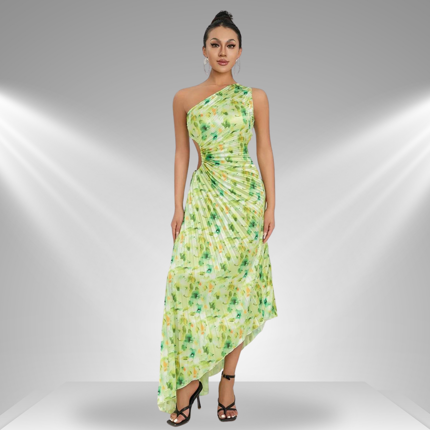 Elegant Asymmetrical Maxi Dress | Chic One-Shoulder Sleeveless Gown with Pleated Detailing for Evening Events