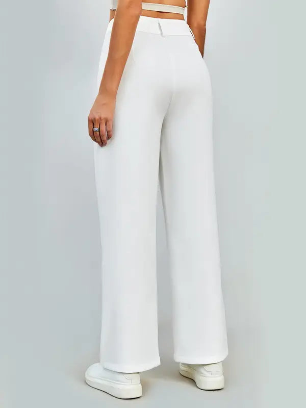 Chic High-Waist Straight-Leg Pants with Pockets - Versatile Wide-Leg Trousers for Women, Perfect for Spring & Autumn Daily Fashion