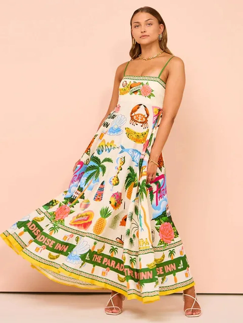 Casual Summer Beach Set - Women’s Printed Coconut Tree Top & Loose Pants Outfit