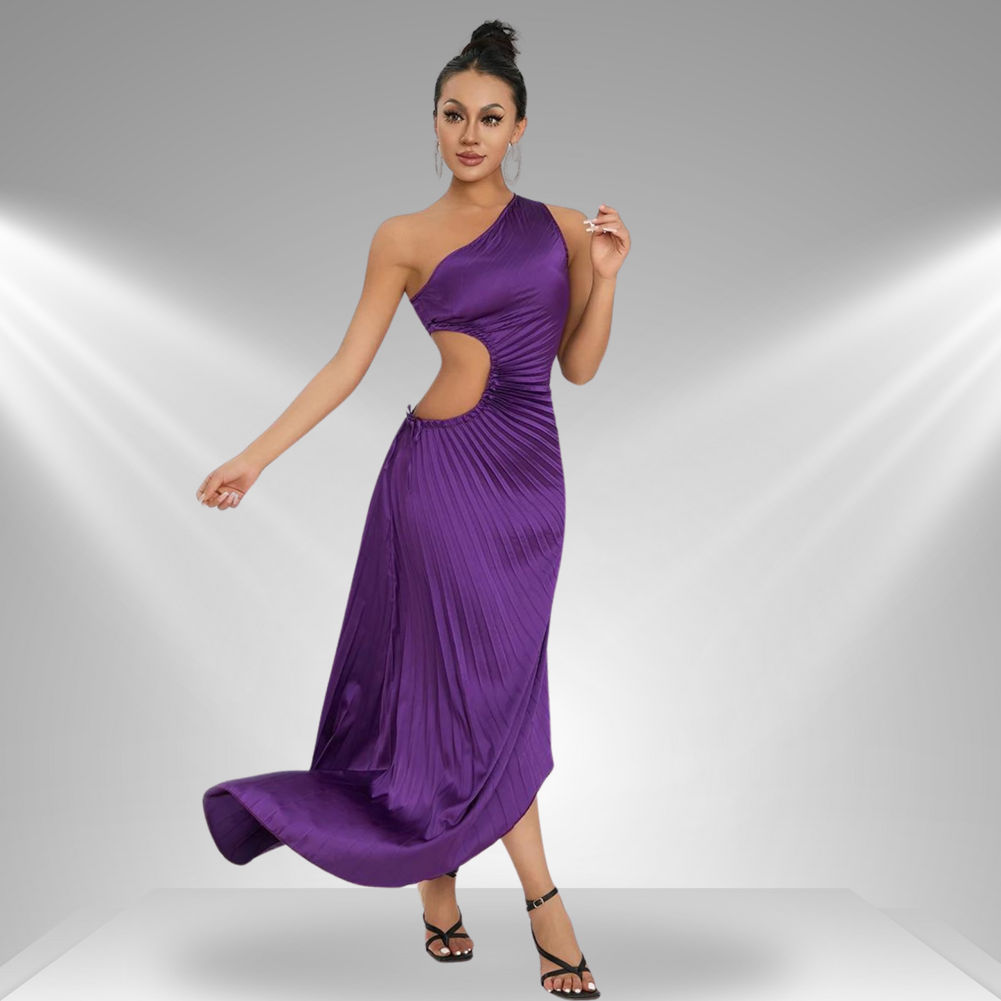 Elegant Asymmetrical Maxi Dress | Chic One-Shoulder Sleeveless Gown with Pleated Detailing for Evening Events