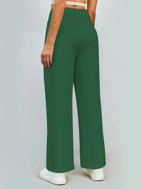Chic High-Waist Straight-Leg Pants with Pockets - Versatile Wide-Leg Trousers for Women, Perfect for Spring & Autumn Daily Fashion