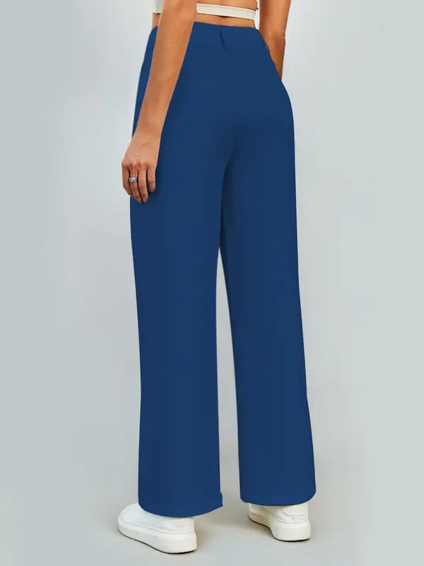 Chic High-Waist Straight-Leg Pants with Pockets - Versatile Wide-Leg Trousers for Women, Perfect for Spring & Autumn Daily Fashion