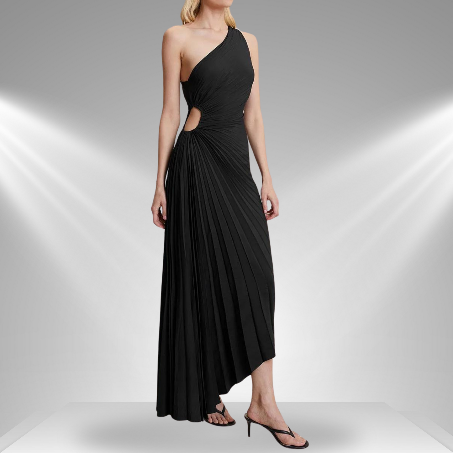 Elegant Asymmetrical Maxi Dress | Chic One-Shoulder Sleeveless Gown with Pleated Detailing for Evening Events