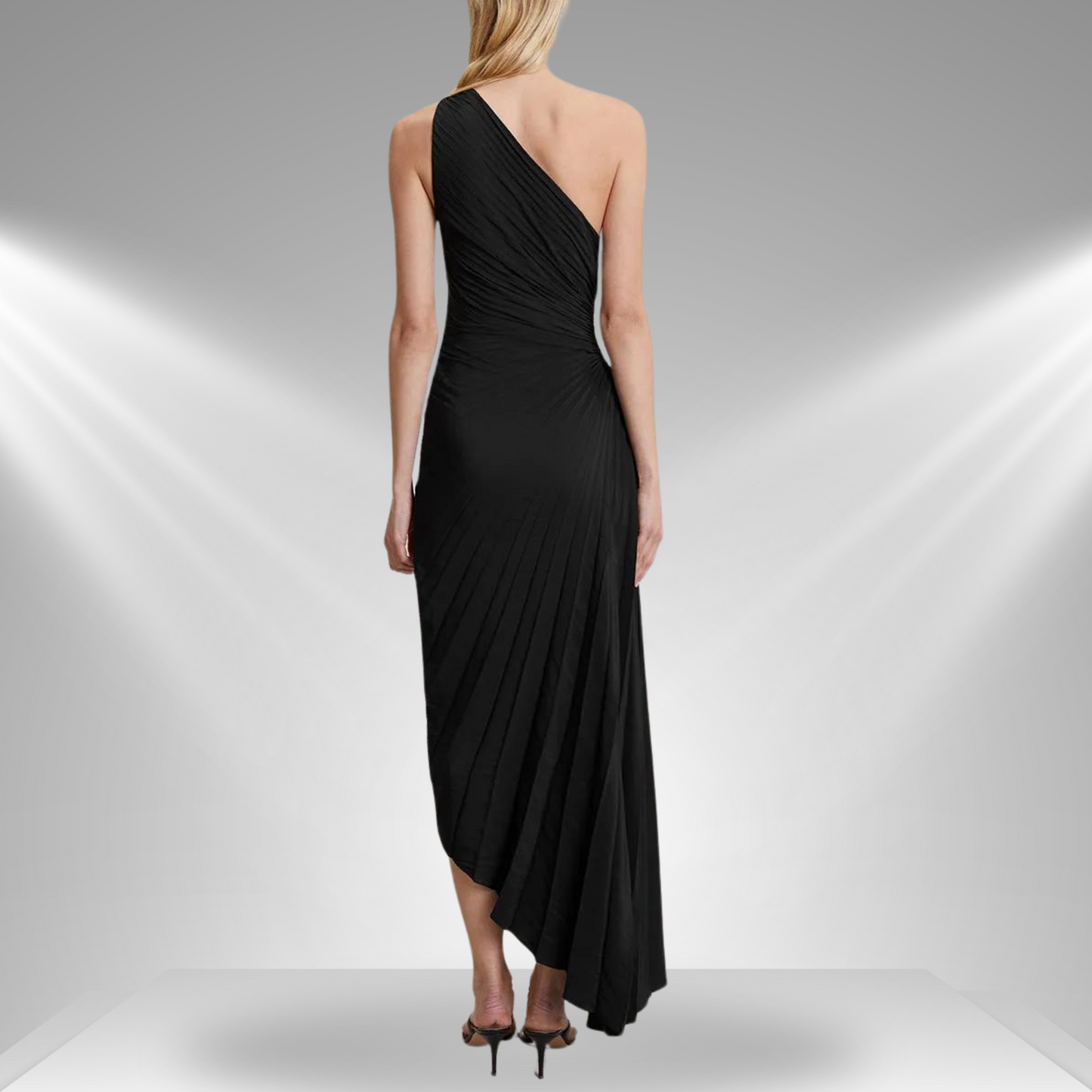 Elegant Asymmetrical Maxi Dress | Chic One-Shoulder Sleeveless Gown with Pleated Detailing for Evening Events