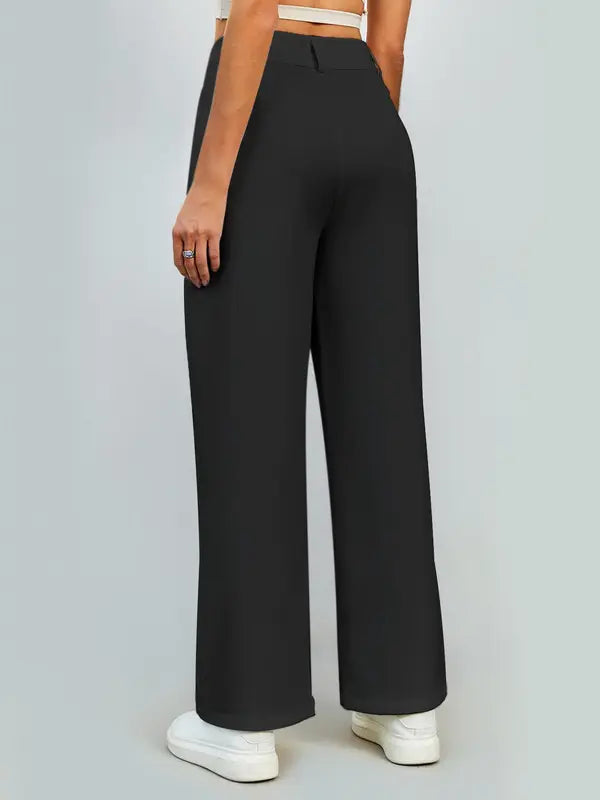 Chic High-Waist Straight-Leg Pants with Pockets - Versatile Wide-Leg Trousers for Women, Perfect for Spring & Autumn Daily Fashion