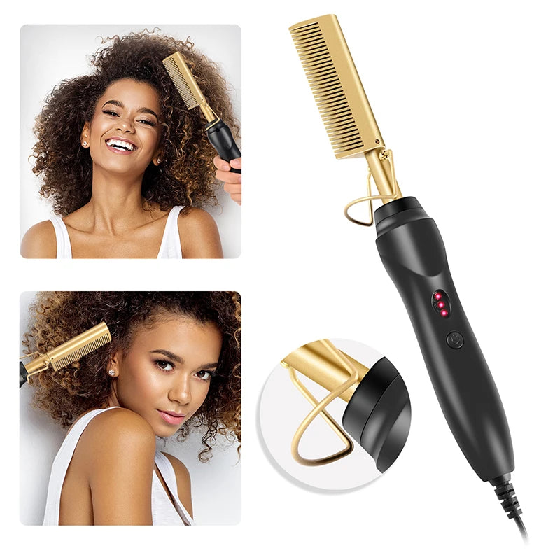 Versatile 2-in-1 Electric Hair Styler: Quick Heat Comb for Straightening & Curling, Ideal for Wet/Dry Use