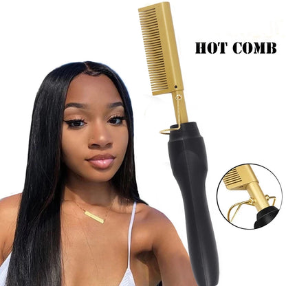 Versatile 2-in-1 Electric Hair Styler: Quick Heat Comb for Straightening & Curling, Ideal for Wet/Dry Use