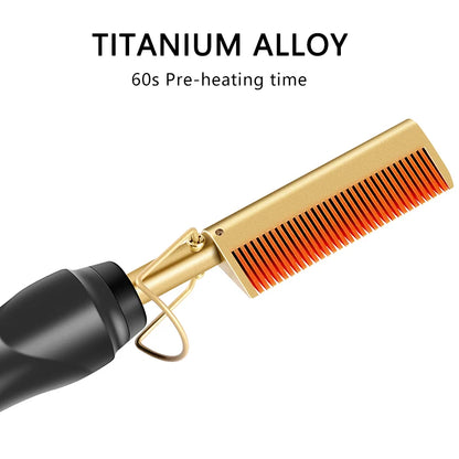 Versatile 2-in-1 Electric Hair Styler: Quick Heat Comb for Straightening & Curling, Ideal for Wet/Dry Use