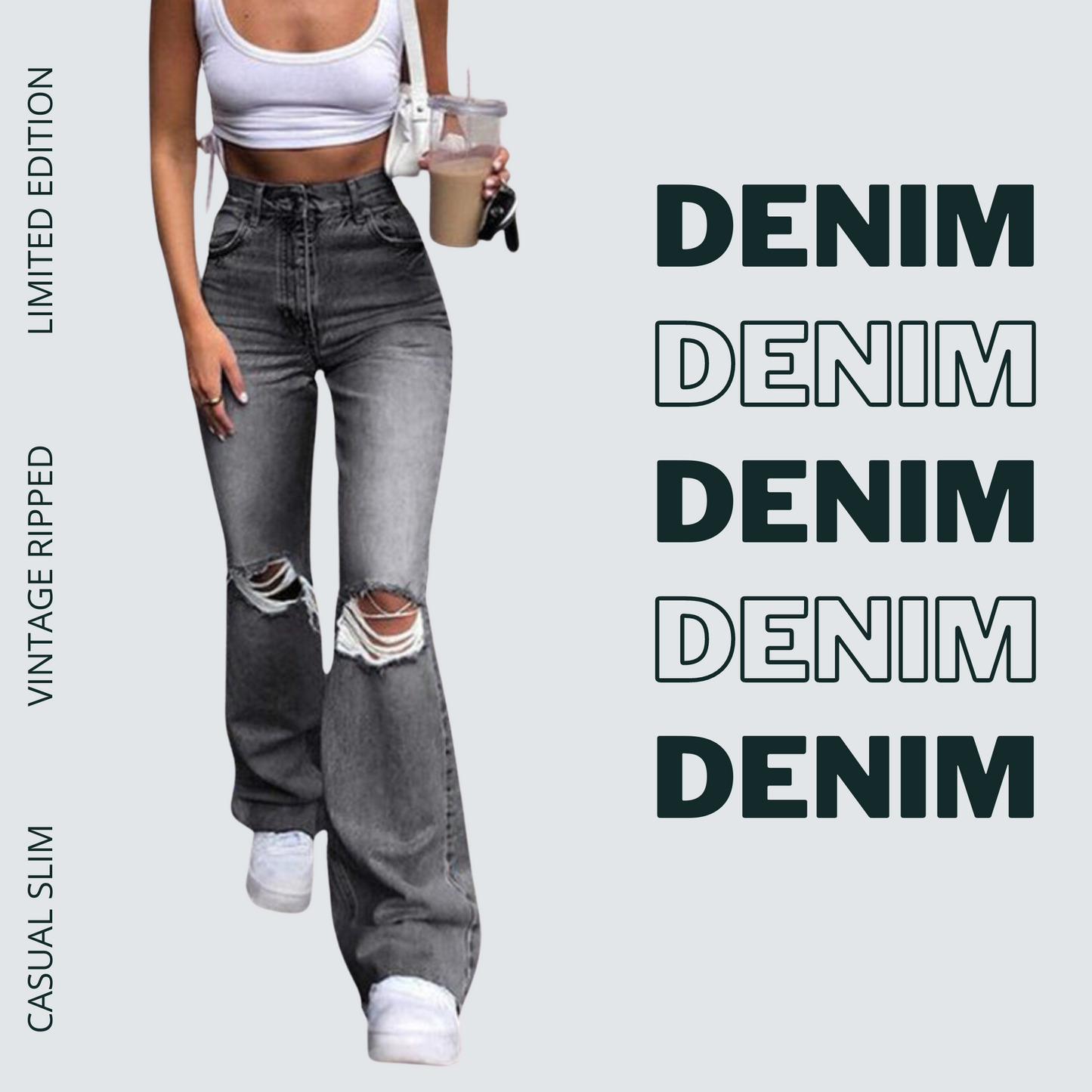 Women's Jeans Vintage Long Casual Slim Fitting Trousers with Pocket Denim Ripped Bootcut Jeans