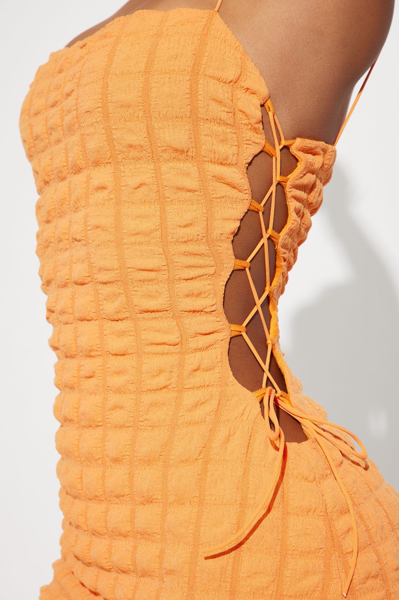 Vibrant Orange Lace-Up Mini Dress - Perfect for Summer Parties