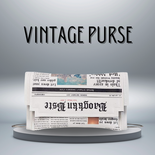 Vintage Newsprint Fashion Clutch | Chic Crossbody Shoulder Purse | Soft PU Leather | Trendy Handbag for Women