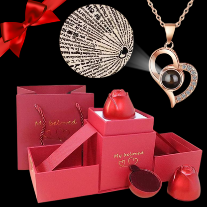 Mother’s Day Exclusive: ‘100 Languages of Love’ Heart Projection Necklace | Elegant Rose Gift Box Included | Luxury Fashion Jewelry for Her