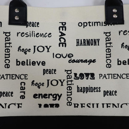 Empowerment Tote: Embroidered Energy Words Canvas Bag | Leather Handle & Vintage Brass Button | Polka Dot Ribbon Accent | Secure Inner Zip Pouch