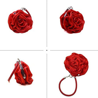 Buddy Women Rose-Shaped Clutch: Soft Satin Wristlet Handbag for Wedding Parties and Elegant Occasions