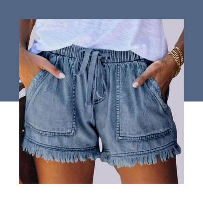 Women Summer Denim Casual Shorts Elastic with Pockets