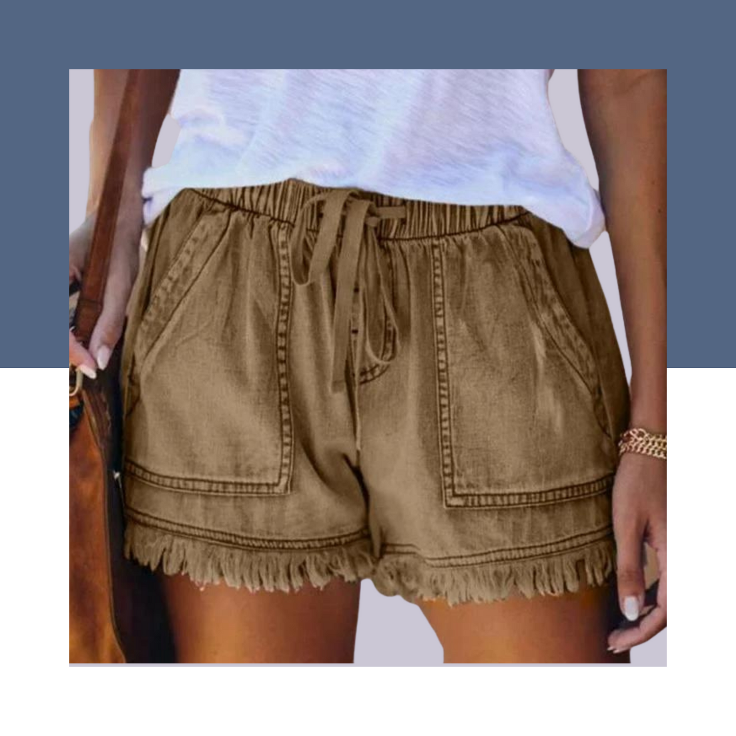 Women Summer Denim Casual Shorts Elastic with Pockets