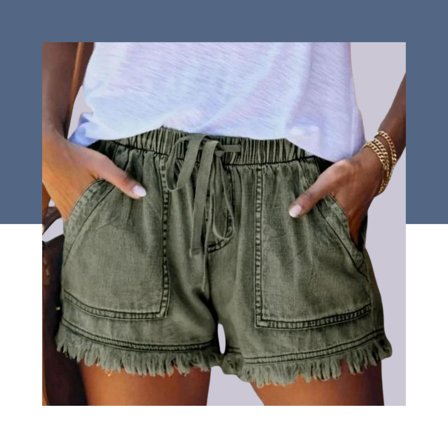 Women Summer Denim Casual Shorts Elastic with Pockets