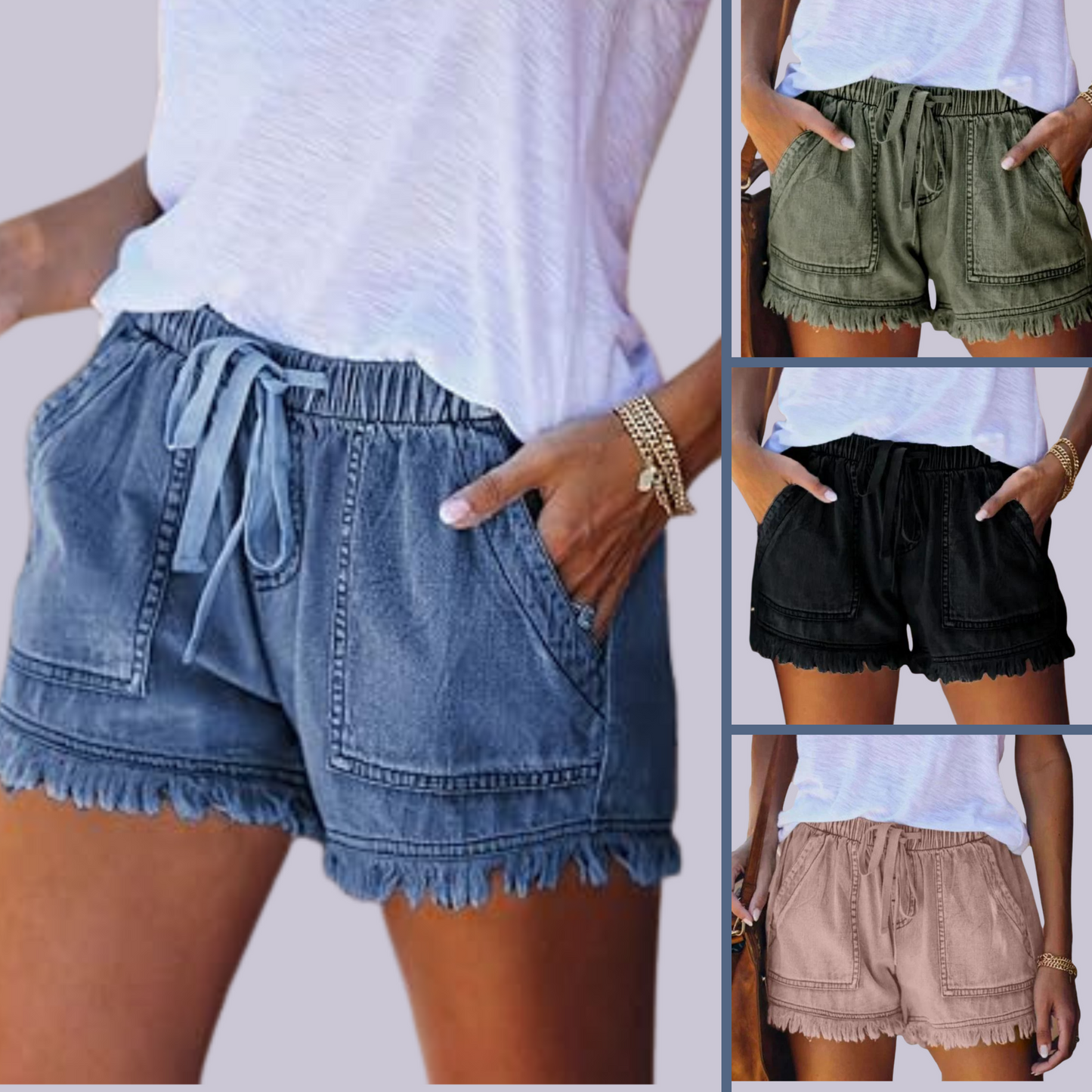 Women Summer Denim Casual Shorts Elastic with Pockets