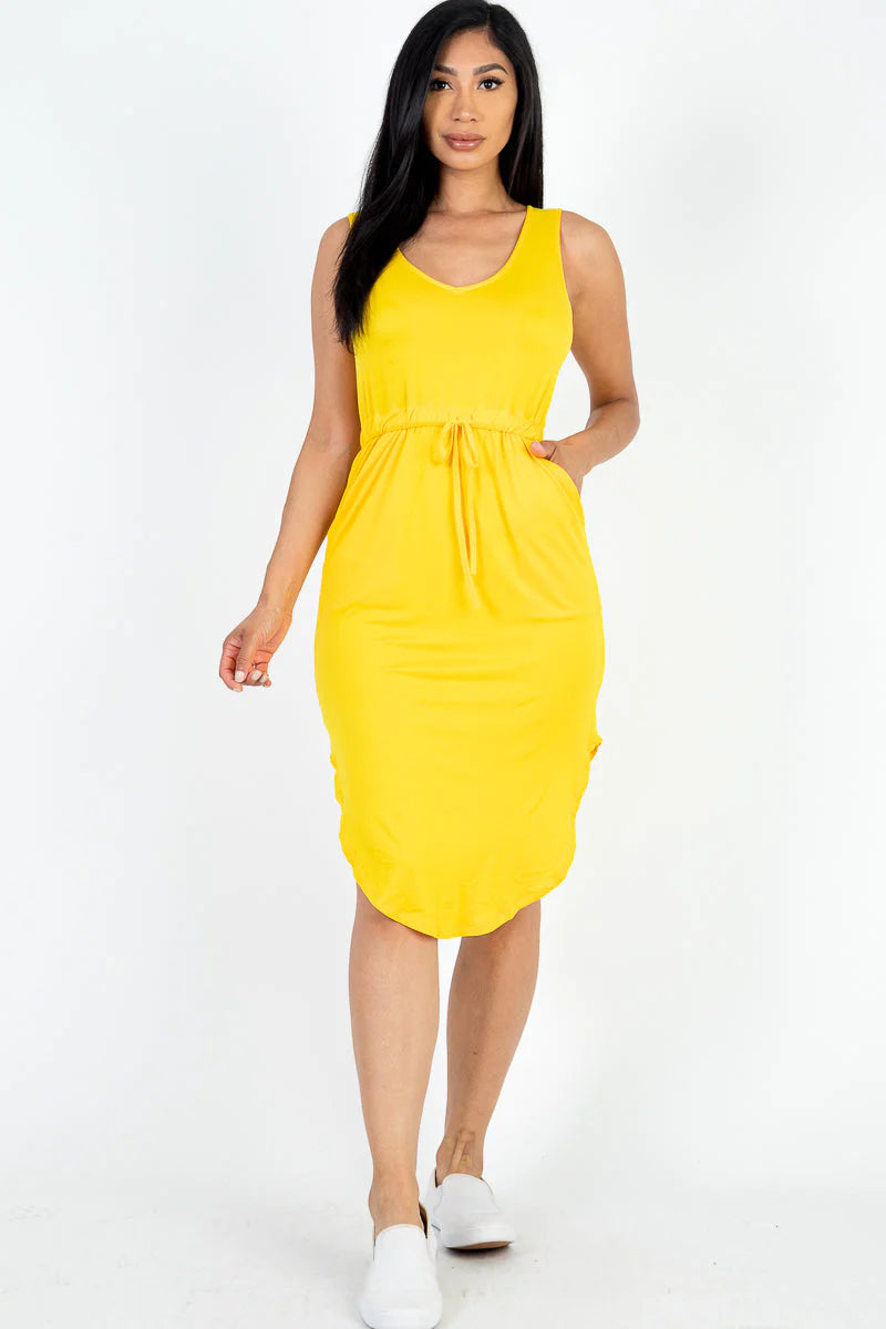 Sleek Summer Midi | Effortless Sleeveless Dress with Adjustable Drawstring Waist