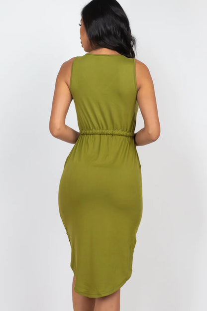 Sleek Summer Midi | Effortless Sleeveless Dress with Adjustable Drawstring Waist