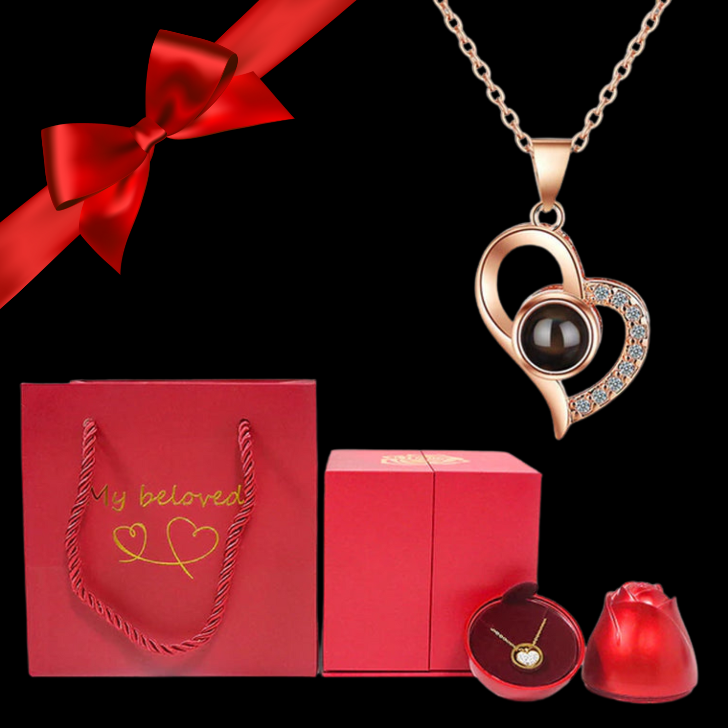 Mother’s Day Exclusive: ‘100 Languages of Love’ Heart Projection Necklace | Elegant Rose Gift Box Included | Luxury Fashion Jewelry for Her