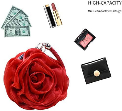 Buddy Women Rose-Shaped Clutch: Soft Satin Wristlet Handbag for Wedding Parties and Elegant Occasions