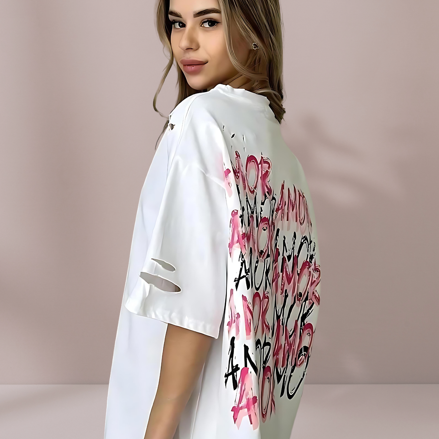 2024 Summer Oversized Casual Letter Print T-Shirt for Women - Fashion Streetwear Short Sleeve O-Neck Top