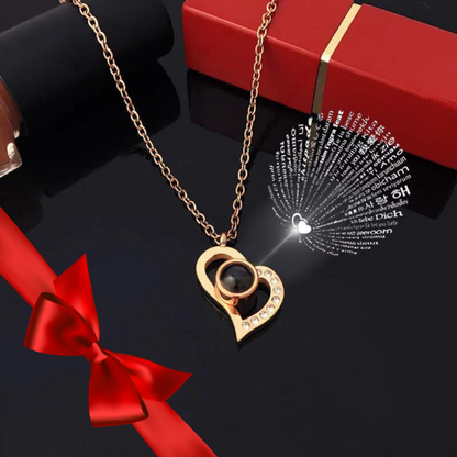 Mother’s Day Exclusive: ‘100 Languages of Love’ Heart Projection Necklace | Elegant Rose Gift Box Included | Luxury Fashion Jewelry for Her