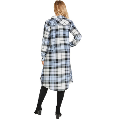 Women's Plaids V Neck Long Sleeve Irregular Hem Casual Shirt Dress