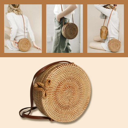 Eco-Chic Boho Style: Artisan-Crafted Cotton-Lined Rattan Crossbody | Unique Bowknot Buckle Design