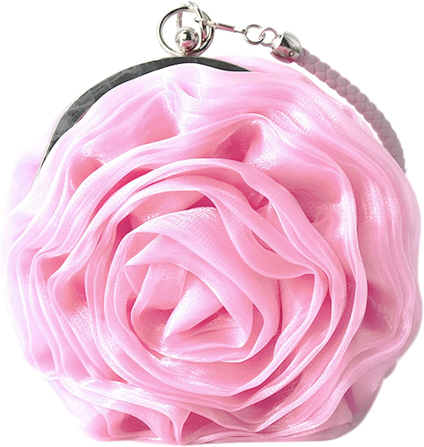 Buddy Women Rose-Shaped Clutch: Soft Satin Wristlet Handbag for Wedding Parties and Elegant Occasions