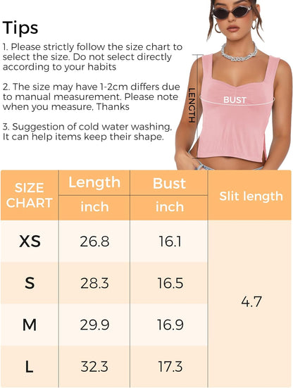 Women’s Sleeveless Slim Crop Tank Top Sexy Pleated Bustier Sweetheart Neck Strappy Slits Cropped Vest Cami