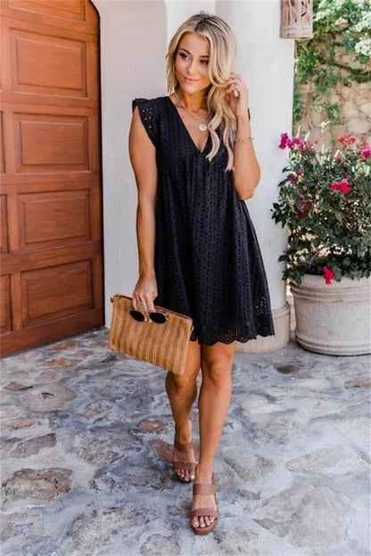 California Lace Romper | V-Neck, Short Sleeve, Casual Summer Party Dress