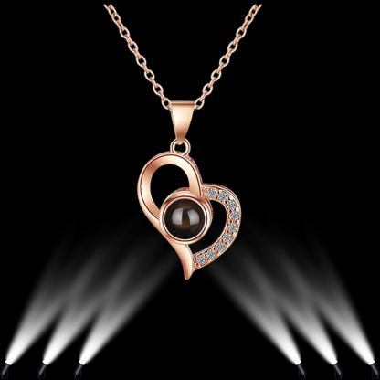 Mother’s Day Exclusive: ‘100 Languages of Love’ Heart Projection Necklace | Elegant Rose Gift Box Included | Luxury Fashion Jewelry for Her