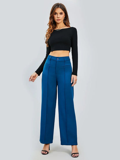 Chic High-Waist Straight-Leg Pants with Pockets - Versatile Wide-Leg Trousers for Women, Perfect for Spring & Autumn Daily Fashion