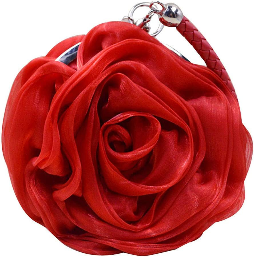 Buddy Women Rose-Shaped Clutch: Soft Satin Wristlet Handbag for Wedding Parties and Elegant Occasions