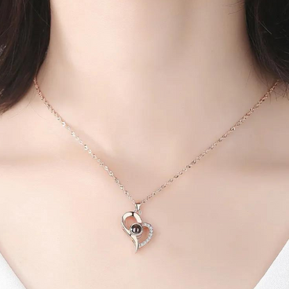 Mother’s Day Exclusive: ‘100 Languages of Love’ Heart Projection Necklace | Elegant Rose Gift Box Included | Luxury Fashion Jewelry for Her