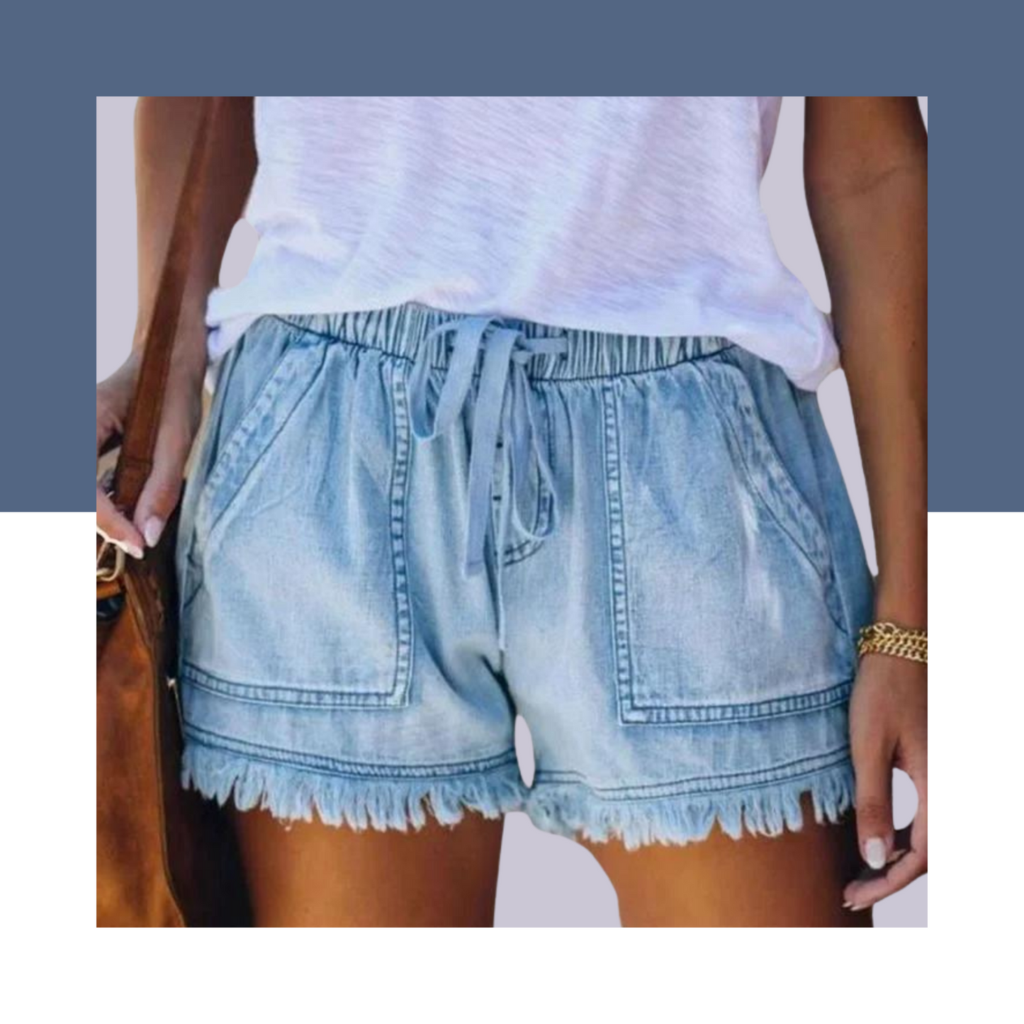 Women Summer Denim Casual Shorts Elastic with Pockets