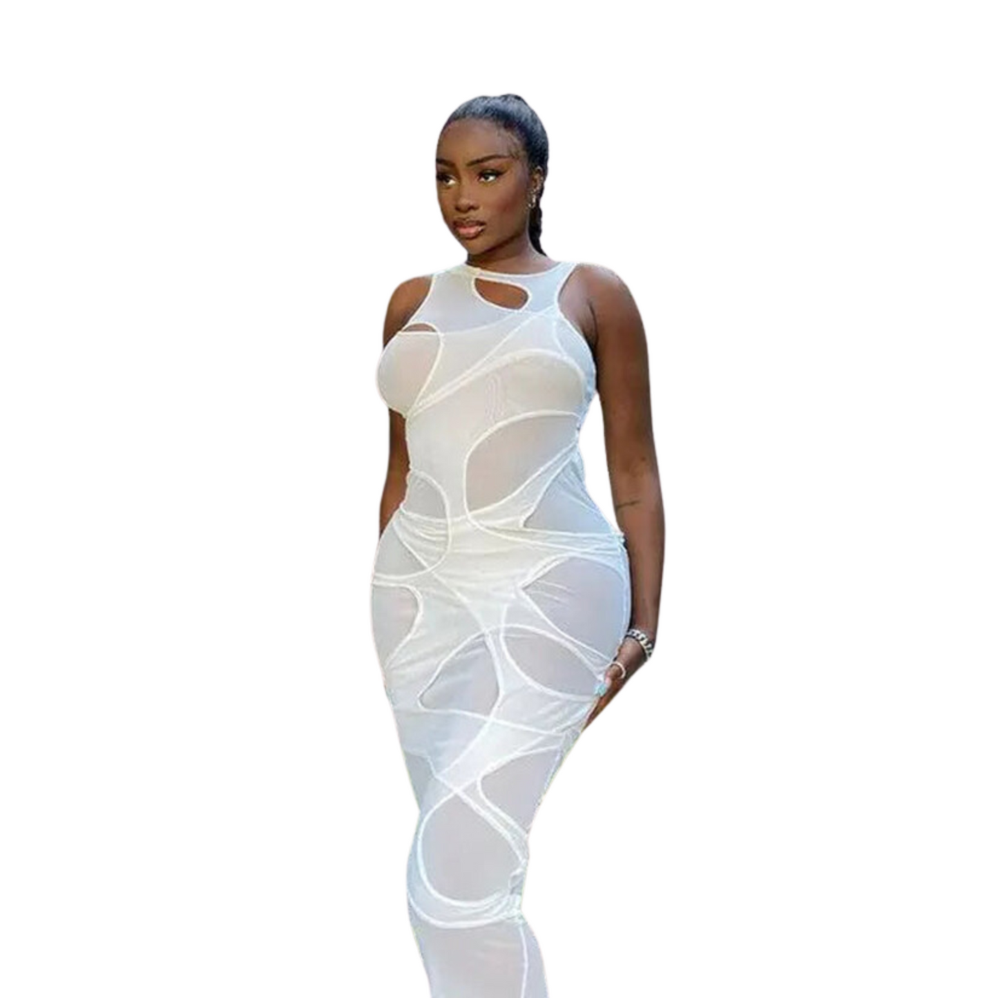 LESHA WHITE SLEEVELESS MAXI DRESS