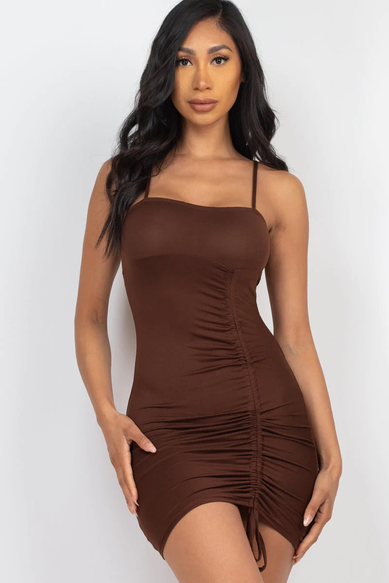 Chic Ruched Drawstring Mini Dress - Figure-Flattering & Trendy