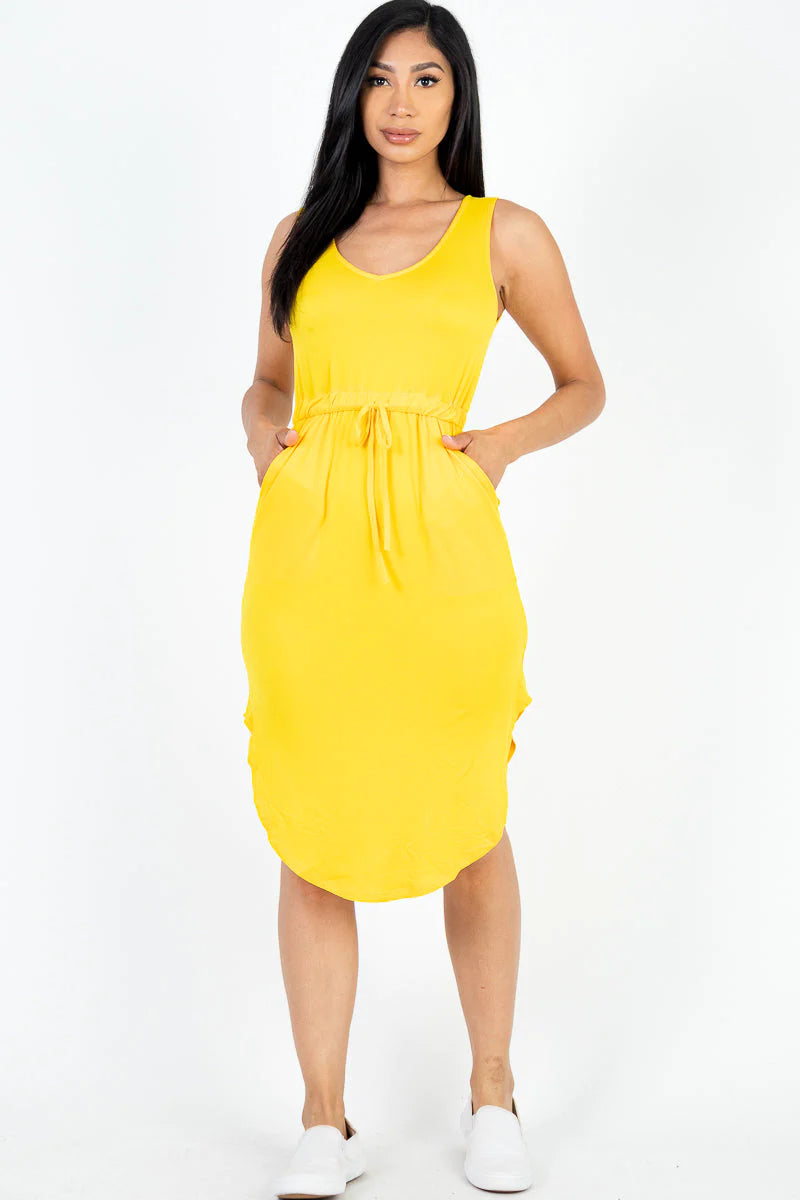 Sleek Summer Midi | Effortless Sleeveless Dress with Adjustable Drawstring Waist