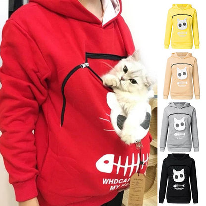 Pet Carrier Thicken Shirts Cats Lovers Hoodie Kangaroo Dog Pet Paw Pullovers Cuddle Pouch Sweatshirt Pocket Animal Ear Hooded